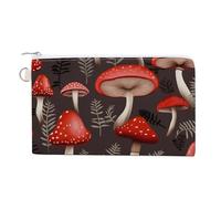 Canvas Coin Purse Beautiful White Blue Flowers Small Wallets for Women Slim Wallet with Zipper Key Ring Cute Change Purse Small Zipper Pouch, Red Mushrooms, One Size