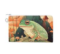 Canvas Coin Purse Blonde Girl with Big Eyes Small Wallets for Women Slim Wallet with Zipper Key Ring Cute Change Purse Small Zipper Pouch, Frog on Mountain, One Size, Pattern