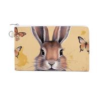 Canvas Coin Purse Blonde Girl with Big Eyes Small Wallets for Women Slim Wallet with Zipper Key Ring Cute Change Purse Small Zipper Pouch, Rabbit and butterfly, One Size