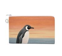 Canvas Coin Purse Blonde Girl with Big Eyes Small Wallets for Women Slim Wallet with Zipper Key Ring Cute Change Purse Small Zipper Pouch, Hand Drawn Penguin, One Size, Pattern