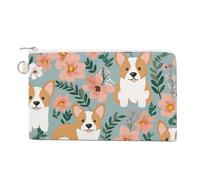 Canvas Coin Purse Blue Floral Small Wallets for Women Slim Wallet with Zipper Key Ring Cute Change Purse Small Zipper Pouch, Corgi Floral Flowers Spring Garden, One Size, Pattern