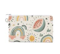 Canvas Coin Purse Bright Light Yellow Small Wallets for Women Slim Wallet with Zipper Key Ring Cute Change Purse Small Zipper Pouch, Watermelon and Rainbow, One Size, Pattern