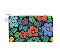 Canvas Coin Purse Bright Light Yellow Small Wallets for Women Slim Wallet with Zipper Key Ring Cute Change Purse Small Zipper Pouch, Green Leaves Graffiti Art, One size