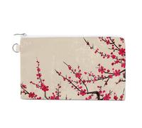 Canvas Coin Purse Brown Ginkgo Leaves Small Wallets for Women Slim Wallet with Zipper Key Ring Cute Change Purse Small Zipper Pouch, Japanese Floral Cherry Blossom, One Size, Pattern