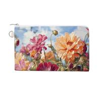 Canvas Coin Purse Cactus Succulents Small Wallets for Women Slim Wallet with Zipper Key Ring Cute Change Purse Small Zipper Pouch, Colorful Spring Summer Flower, One Size