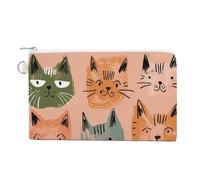 Canvas Coin Purse Cactus Succulents Small Wallets for Women Slim Wallet with Zipper Key Ring Cute Change Purse Small Zipper Pouch, Peach and Green Style, One Size, Pattern
