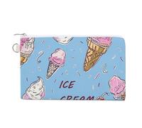Canvas Coin Purse Cake And Cherry Small Wallets for Women Slim Wallet with Zipper Key Ring Cute Change Purse Small Zipper Pouch, Ice Cream Hand Drawn, One Size, Pattern