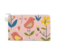 Canvas Coin Purse Cartoon Birds And Bees Small Wallets for Women Slim Wallet with Zipper Key Ring Cute Change Purse Small Zipper Pouch, Cartoon Birds and Bees, One Size, Pattern