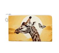 Canvas Coin Purse Cartoon Birds And Bees Small Wallets for Women Slim Wallet with Zipper Key Ring Cute Change Purse Small Zipper Pouch, Giraffe and sunflower, One Size, Pattern