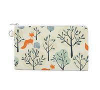 Canvas Coin Purse Cartoon Fish And Coral Small Wallets for Women Slim Wallet with Zipper Key Ring Cute Change Purse Small Zipper Pouch, There Is a Fox in the Tree, One Size, Pattern