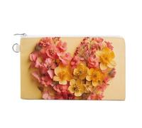 Canvas Coin Purse Cartoon Fish And Coral Small Wallets for Women Slim Wallet with Zipper Key Ring Cute Change Purse Small Zipper Pouch, Heart Shaped Flowers, One Size, Pattern