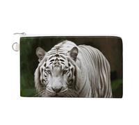 Canvas Coin Purse Christmas Winter Happy Scene Small Wallets for Women Slim Wallet with Zipper Key Ring Cute Change Purse Small Zipper Pouch, Majestic White Bengal Tiger, One Size, Pattern