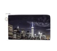 Canvas Coin Purse Christmas Winter Happy Scene Small Wallets for Women Slim Wallet with Zipper Key Ring Cute Change Purse Small Zipper Pouch, New York Night, One Size, Pattern