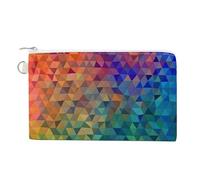Canvas Coin Purse Color Chocolate Small Wallets for Women Slim Wallet with Zipper Key Ring Cute Change Purse Small Zipper Pouch, Rainbow triangle, One Size