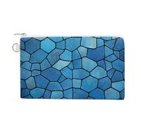 Canvas Coin Purse Color Chocolate Small Wallets for Women Slim Wallet with Zipper Key Ring Cute Change Purse Small Zipper Pouch, Blue Tile Pattern, One size