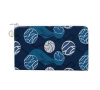 Canvas Coin Purse Color Chocolate Small Wallets for Women Slim Wallet with Zipper Key Ring Cute Change Purse Small Zipper Pouch, blue Volleyball, One Size, Pattern