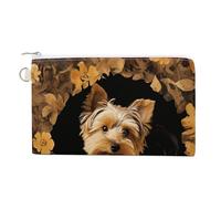 Canvas Coin Purse Colorful Dragonfly Small Wallets for Women Slim Wallet with Zipper Key Ring Cute Change Purse Small Zipper Pouch, Yorkshire Terrier in the Cave, One Size