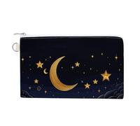 Canvas Coin Purse Colorful Tropical Leaves Pattern Small Wallets for Women Slim Wallet with Zipper Key Ring Cute Change Purse Small Zipper Pouch, There are stars and moon on it, One Size