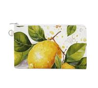 Canvas Coin Purse Cute Black Pug Small Wallets for Women Slim Wallet with Zipper Key Ring Cute Change Purse Small Zipper Pouch, Fruits Lemon, One Size, Pattern