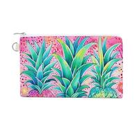 Canvas Coin Purse Dahlia Flower Small Wallets for Women Slim Wallet with Zipper Key Ring Cute Change Purse Small Zipper Pouch, Three Big Pineapples, One Size, Pattern
