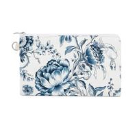 Canvas Coin Purse Dark And Light Colors Small Wallets for Women Slim Wallet with Zipper Key Ring Cute Change Purse Small Zipper Pouch, Blue and White Floral Pattern, One Size