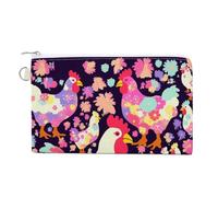 Canvas Coin Purse Dark And Light Colors Small Wallets for Women Slim Wallet with Zipper Key Ring Cute Change Purse Small Zipper Pouch, Flower heart chicken, One Size