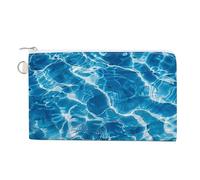 Canvas Coin Purse Flower And Leaf Pattern Small Wallets for Women Slim Wallet with Zipper Key Ring Cute Change Purse Small Zipper Pouch, Blue Water Ripples, One Size