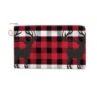 Canvas Coin Purse Flower And Leaf Pattern Small Wallets for Women Slim Wallet with Zipper Key Ring Cute Change Purse Small Zipper Pouch, Buffalo Plaid Deer, One Size