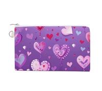 Canvas Coin Purse Flower Color Pattern Small Wallets for Women Slim Wallet with Zipper Key Ring Cute Change Purse Small Zipper Pouch, Purple Love Pattern, One Size, Pattern
