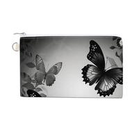 Canvas Coin Purse Flower Sunflower Small Wallets for Women Slim Wallet with Zipper Key Ring Cute Change Purse Small Zipper Pouch, Black Gray Butterflies, One Size, Pattern