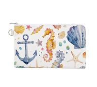 Canvas Coin Purse Flowers on Table Small Wallets for Women Slim Wallet with Zipper Key Ring Cute Change Purse Small Zipper Pouch, A Range of Sea Creatures, One Size, Pattern