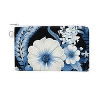 Canvas Coin Purse French Bulldog Summer Small Wallets for Women Slim Wallet with Zipper Key Ring Cute Change Purse Small Zipper Pouch, Blue and white floral pattern, One Size, Pattern