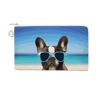 Canvas Coin Purse French Bulldog Summer Small Wallets for Women Slim Wallet with Zipper Key Ring Cute Change Purse Small Zipper Pouch, french bulldog summer, One Size, Pattern