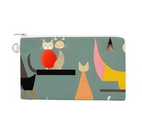 Canvas Coin Purse French Bulldog Summer Small Wallets for Women Slim Wallet with Zipper Key Ring Cute Change Purse Small Zipper Pouch, Mid-Century Modern Art Cats, One size