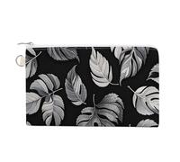 Canvas Coin Purse French Bulldog Summer Small Wallets for Women Slim Wallet with Zipper Key Ring Cute Change Purse Small Zipper Pouch, Black gray leaf jacquard, One Size, Pattern