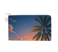 Canvas Coin Purse French Country Style Small Wallets for Women Slim Wallet with Zipper Key Ring Cute Change Purse Small Zipper Pouch, Tropical Beach Palm Tree, One Size