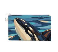 Canvas Coin Purse French Country Style Small Wallets for Women Slim Wallet with Zipper Key Ring Cute Change Purse Small Zipper Pouch, Orca Killer Whale Print, One Size