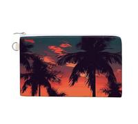 Canvas Coin Purse Giraffe At Sunset Small Wallets for Women Slim Wallet with Zipper Key Ring Cute Change Purse Small Zipper Pouch, Palm Tree Summer Sunset, One Size, Pattern