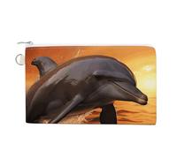 Canvas Coin Purse Golden Retriever And Flowers Small Wallets for Women Slim Wallet with Zipper Key Ring Cute Change Purse Small Zipper Pouch, Dusk Dolphin, One Size