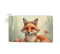 Canvas Coin Purse Golden Retriever And Flowers Small Wallets for Women Slim Wallet with Zipper Key Ring Cute Change Purse Small Zipper Pouch, Fox in the Woods, One Size