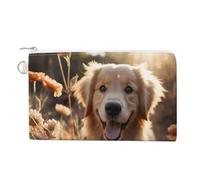 Canvas Coin Purse Golden Retriever And Flowers Small Wallets for Women Slim Wallet with Zipper Key Ring Cute Change Purse Small Zipper Pouch, Golden Retriever and Flowers, One Size