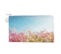 Canvas Coin Purse Hand Painted Green Small Wallets for Women Slim Wallet with Zipper Key Ring Cute Change Purse Small Zipper Pouch, Little Flowers on the Grass, One Size, Pattern