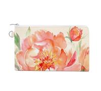 Canvas Coin Purse Hawaiian Beach With Palm Trees Small Wallets for Women Slim Wallet with Zipper Key Ring Cute Change Purse Small Zipper Pouch, Peach Peony, One Size, Pattern