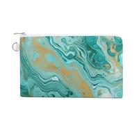 Canvas Coin Purse Linear Texture Beige Small Wallets for Women Slim Wallet with Zipper Key Ring Cute Change Purse Small Zipper Pouch, Teal And Gold Marble, One Size