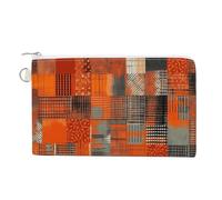 Canvas Coin Purse Linear Texture Beige Small Wallets for Women Slim Wallet with Zipper Key Ring Cute Change Purse Small Zipper Pouch, Orange Grid Lines, One Size