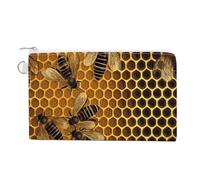 Canvas Coin Purse Music Symbols Love Small Wallets for Women Slim Wallet with Zipper Key Ring Cute Change Purse Small Zipper Pouch, Bees on hive, One Size