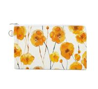 Canvas Coin Purse Mustard Yellow And Brown Small Wallets for Women Slim Wallet with Zipper Key Ring Cute Change Purse Small Zipper Pouch, Yellow Flower Pattern, One size