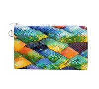 Canvas Coin Purse Mystic Tarot Card Sun And Moon Face Small Wallets for Women Slim Wallet with Zipper Key Ring Cute Change Purse Small Zipper Pouch, Rainbow Fish Scale, One size