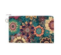 Canvas Coin Purse Mystic Tarot Card Sun And Moon Face Small Wallets for Women Slim Wallet with Zipper Key Ring Cute Change Purse Small Zipper Pouch, Bohemian Flower, One Size, Pattern