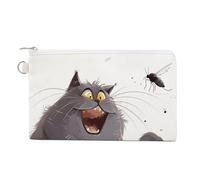 Canvas Coin Purse Peach Damask Pattern Small Wallets for Women Slim Wallet with Zipper Key Ring Cute Change Purse Small Zipper Pouch, Fat Cat with Yellow Eyes, One Size, Pattern